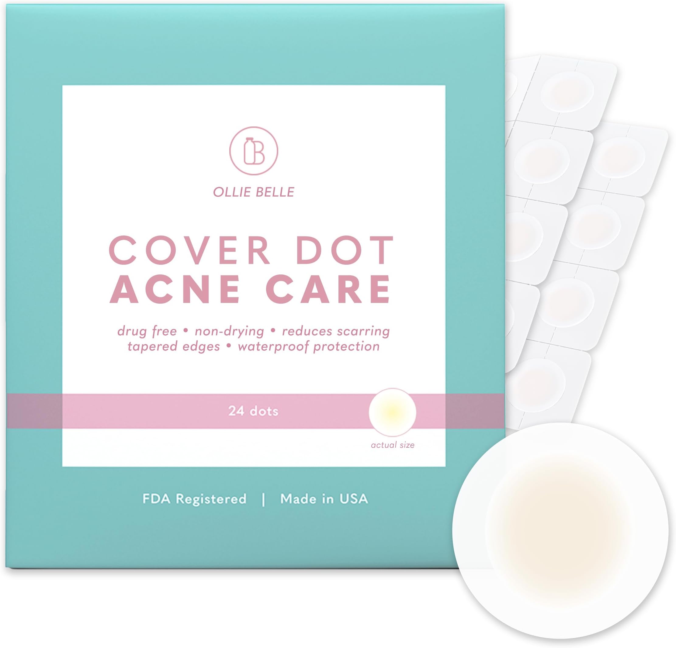 Cover Dot Acne Care (24 dots) Skin Blemish Treatment with Hydrocolloid | Oil and Pimple Absorbing | Latex-Free