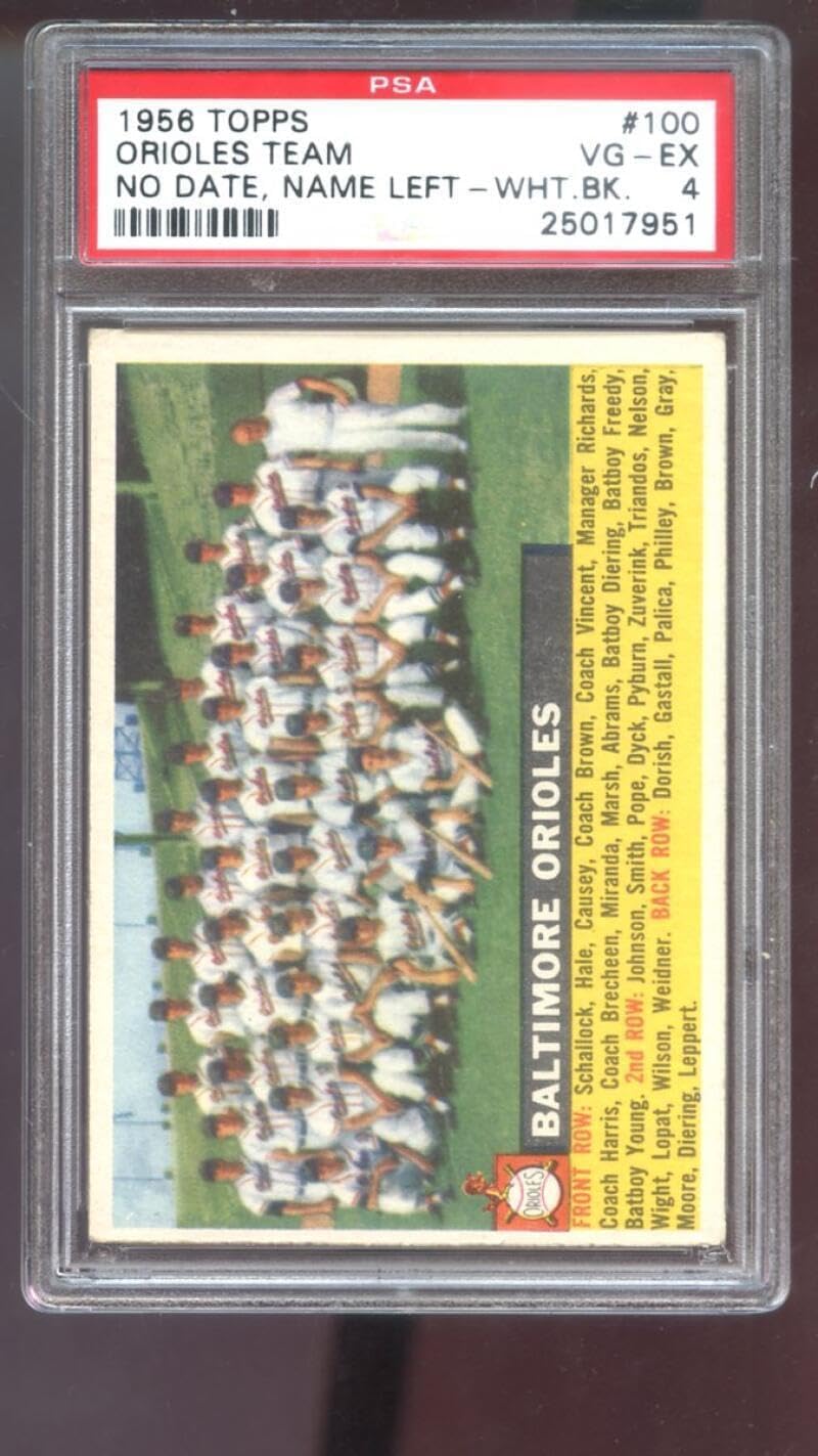 1956 Topps #100 Baltimore Orioles Team Photo Left PSA 4 Graded Baseball Card WB - Slabbed Baseball Cards