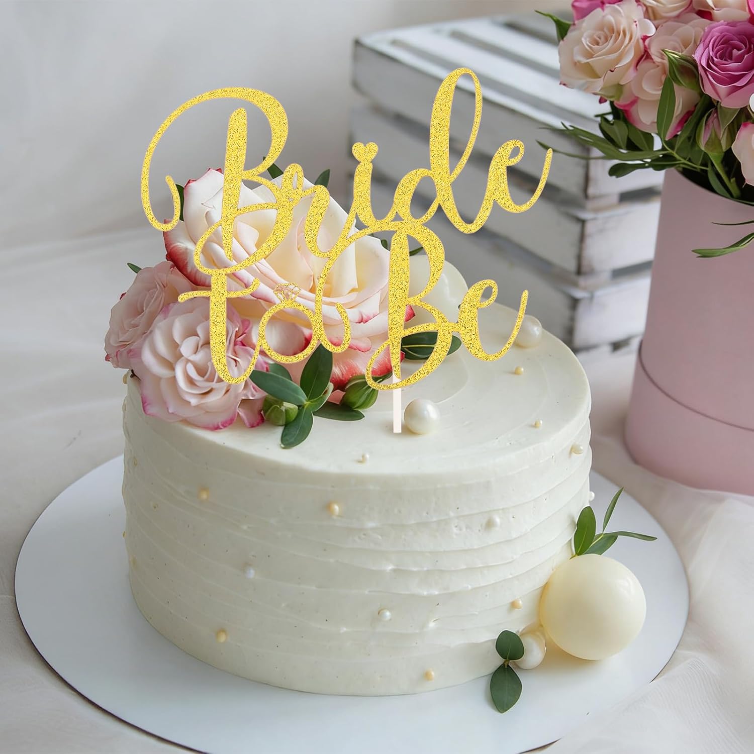 Jaciya Gold Glitter Bride to Be Cake Topper, Bridal Shower Cake Topper for Engagement Bachelorette Wedding Party Decorations