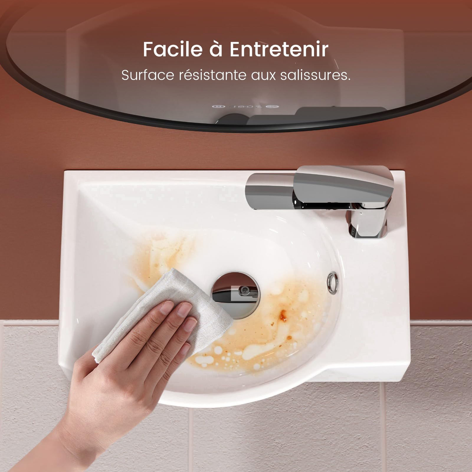 EMKE Lave-Mains pour WC Étroit 40 cm,Robinet à Droite, 405 x 280 x 140 mm | Petit Lavabo Céramique Rectangulaire Blanc Brillant, Petite Vasque Suspendue au Mur Gain de Place(Sans Robinet ni Bonde)
