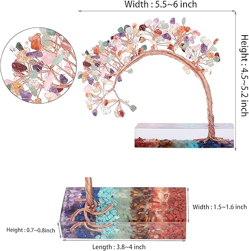 Miniatura 2 de rockcloud Árbol de dinero con piedra de cristal de citrino y cuarzo rosa con base de resina de chakras, hecho a mano, árbol bonsái Feng Shui,