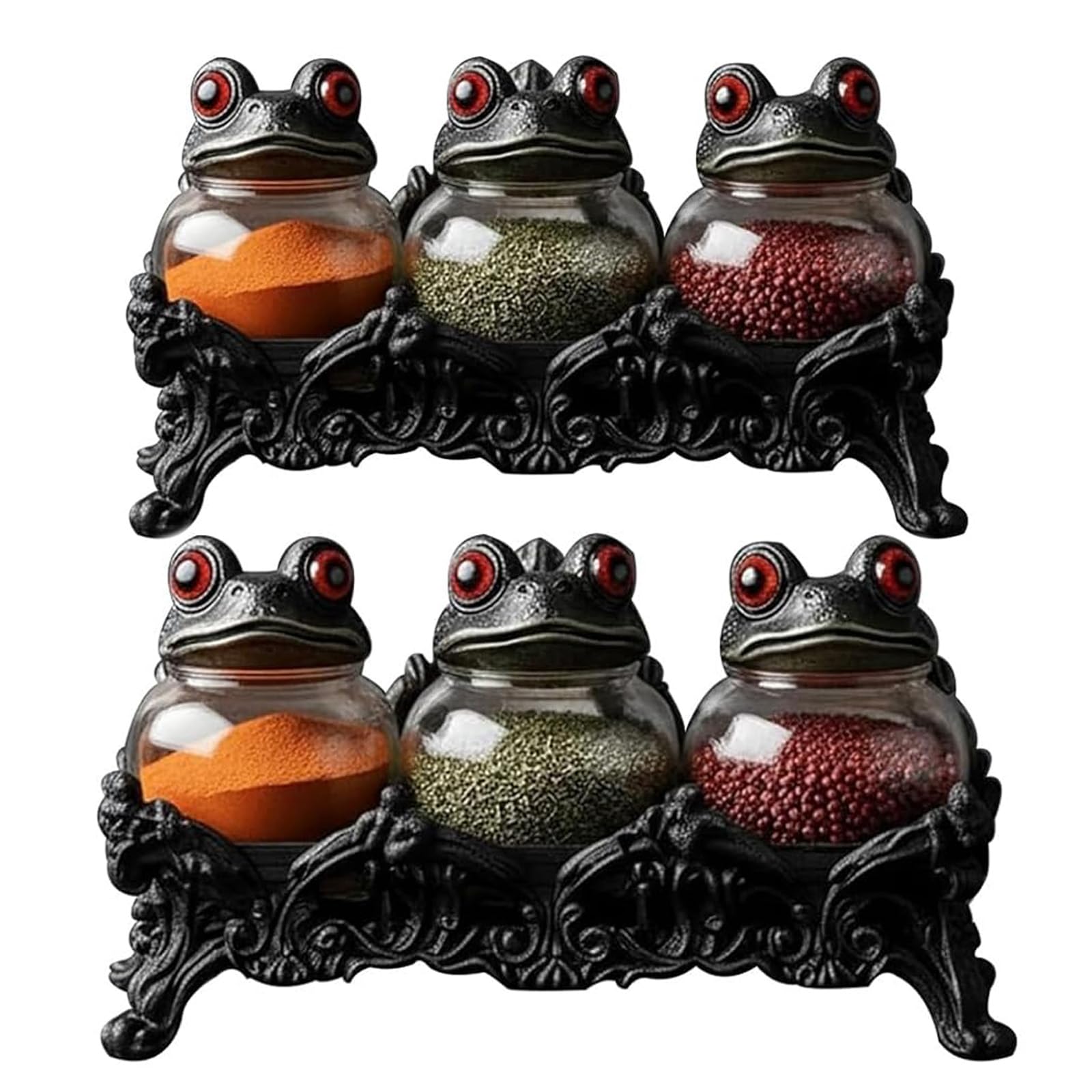 Witchy Frog Apotheker-Gewürzgläser, Vintage-Glas-Vorratsdosen mit Froschdeckel, für Gewürze, Kräuter, Tee, Badesalz und Heimdekoration (2)
