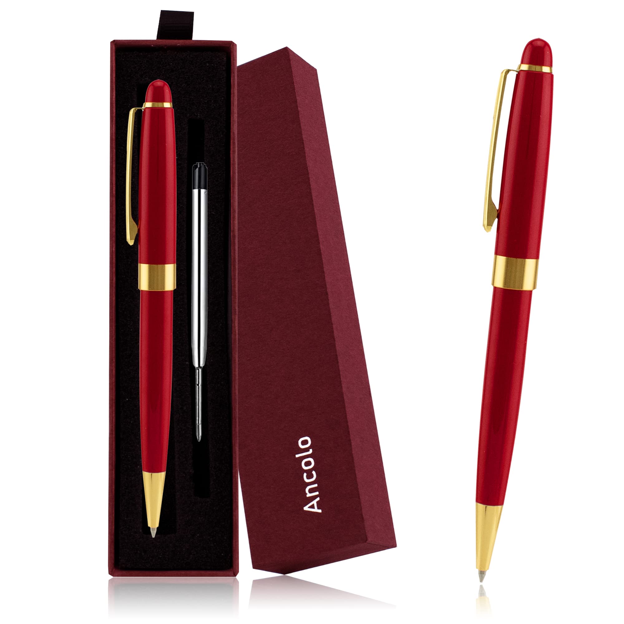 Ancolo Ballpoint Pens Black Ink Metal Pen Nice Uniform Pens for Men Business Office Police,Twist Retractable 1.0 mm Medium Point Refills with Gift Box 2 extra Black Ink Refills