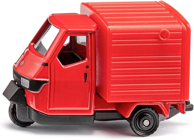 siku 1583, Piaggio Ape 50, Pojazd do zabawy, Metal/Tworzywo sztuczne, Czerwony, Sprzęg przyczepy, Otwierana tylna klapa