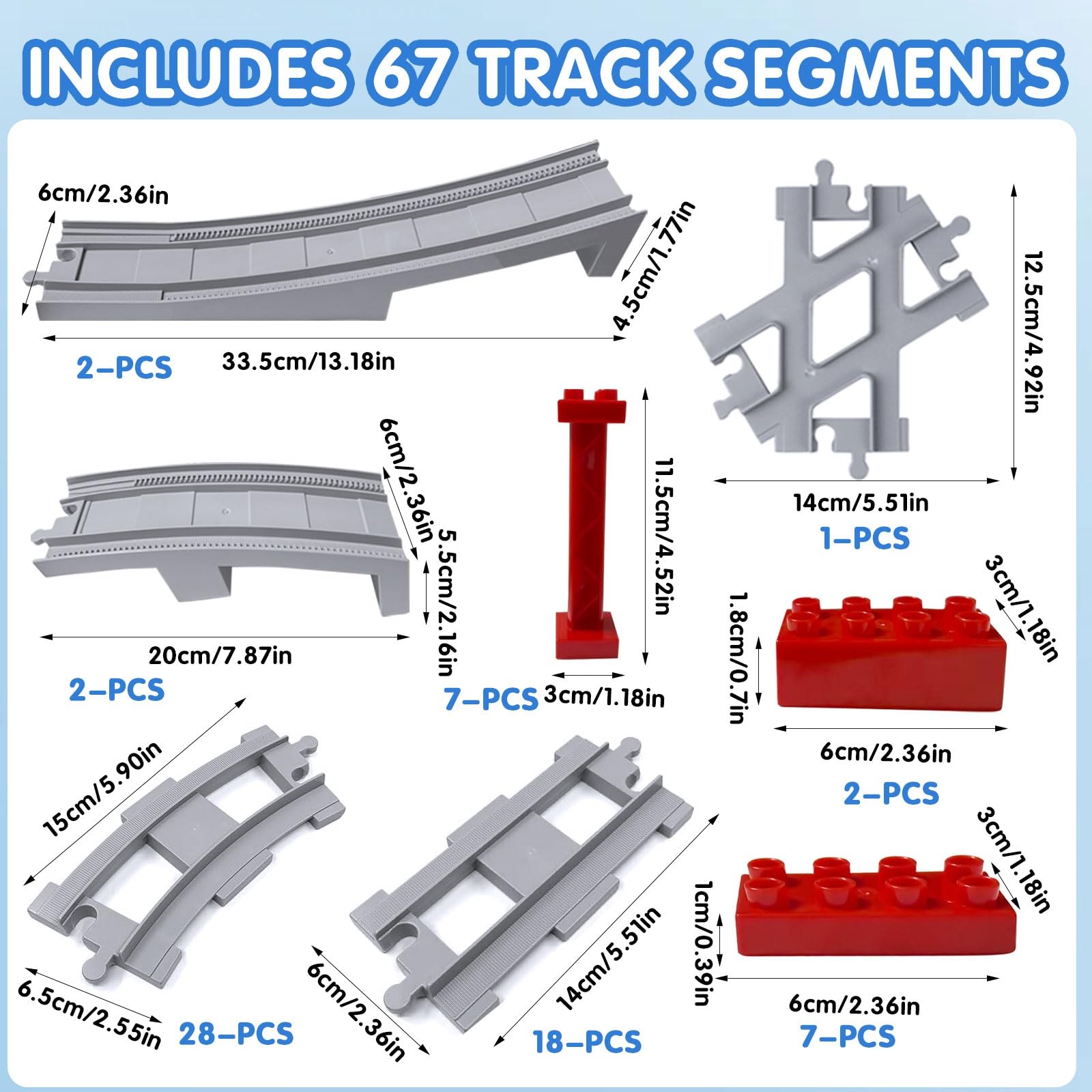 Set de Vías 67 Piezas - Vías de Ferrocarril City con Rectas, Curvas y Cruces - Juguete de Tren a Partir de 2 Años - Juguete Educativo Regalo para Niños y Niñas