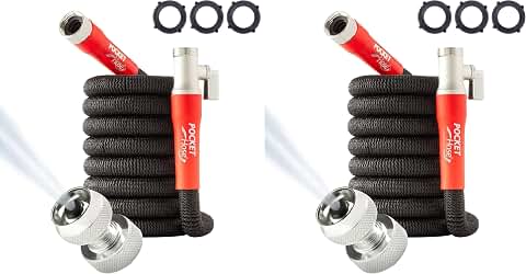 Pocket Hose 25 FT Silver Bullet 2.0 Expandable Garden Hose w/Turbo Shot Nozzle, AS SEEN ON TV, Lead-Free, Solid Aluminum Connectors, Easy On/Off Valve, Kink-Free, Leak-Proof (Pack of 2)