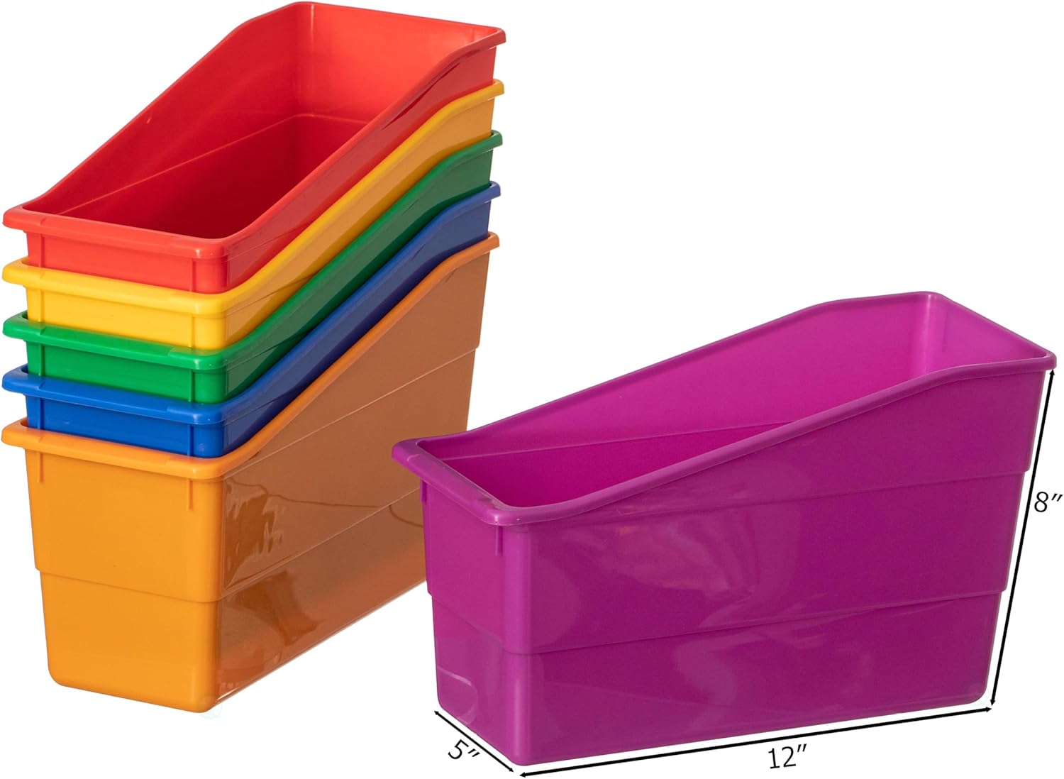 Basicwise 6-pc Assorted Color Plastic Storage Bins Versatile Book Magazine & File Holders for Classroom Office or Home Organization Open Front Desktop Organizers for Supplies Documents & Stationery