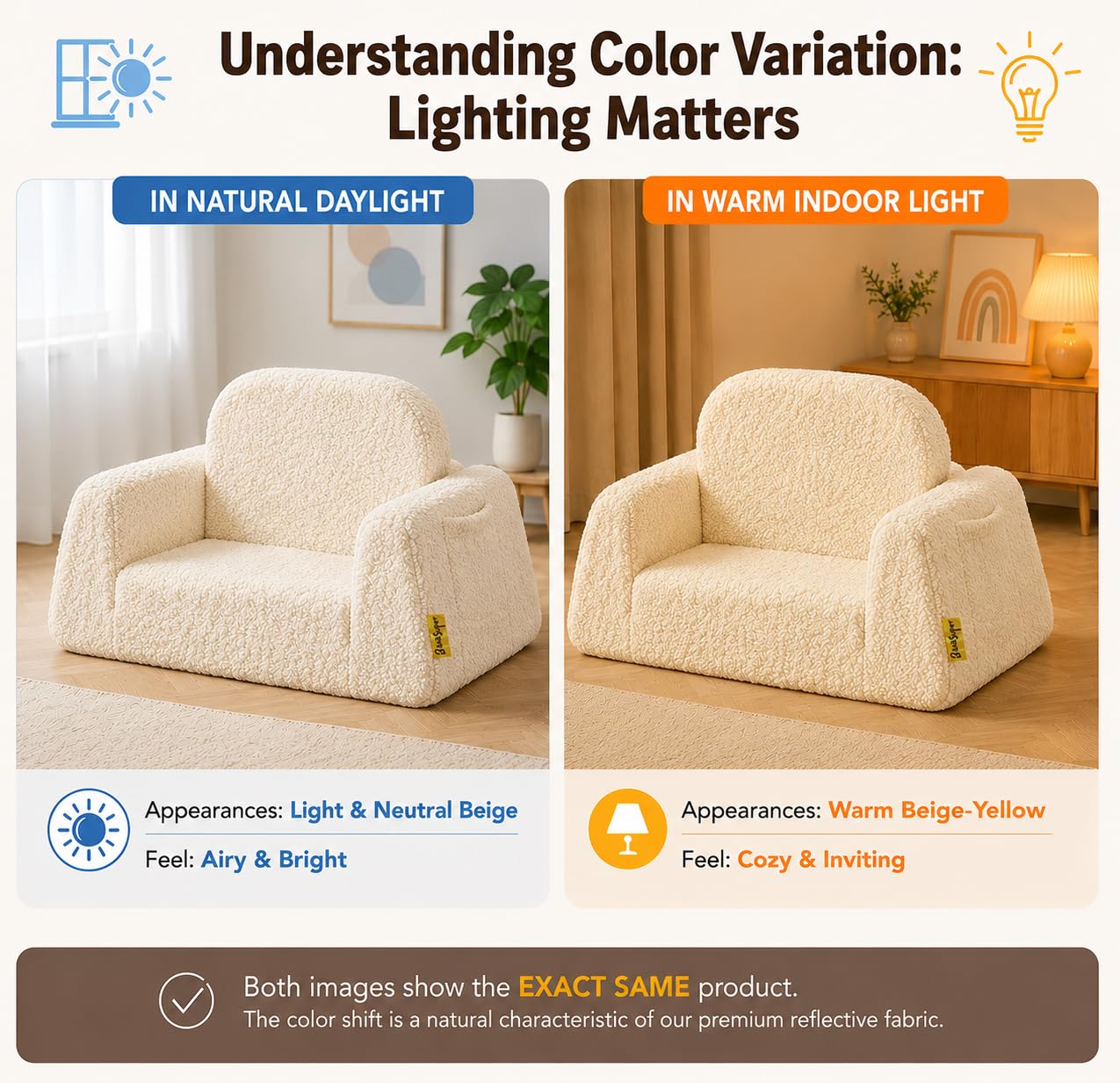 BanaSuper Kindersofa Ausklappbar, Kinder Faltsofa 2-in-1 mit Schlaffunktion, Spielsofa für Kinderzimmer & Reise, EN71 Geprüft Kindersessel, Geschenk für Jungen Mädchen (Beige)