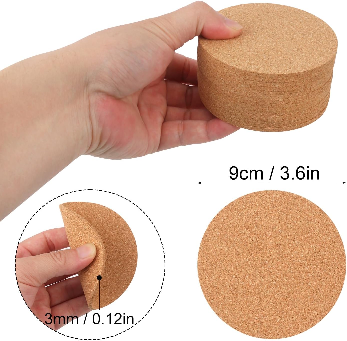 150 Pieces 3.6 Inch Cork Coasters for Drinks, 90 mm Round Cork Coasters, Non-Slip, Heat-Resistant, Absorbent & Reusable, Perfect for DIY Crafts and Home Tabletop Decoration - Image 2