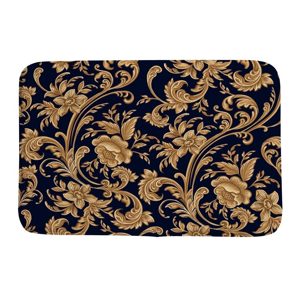 Tapis de salle de bain chic floral doré épais au confort haut de gamme