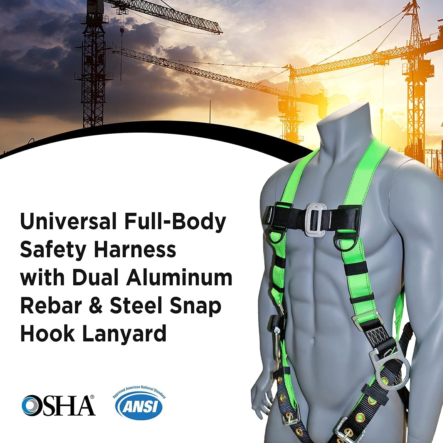 AFP Universal Full-Body Fall Protection Safety Harness w/ 3 D-Rings and Tongue Buckle Legs