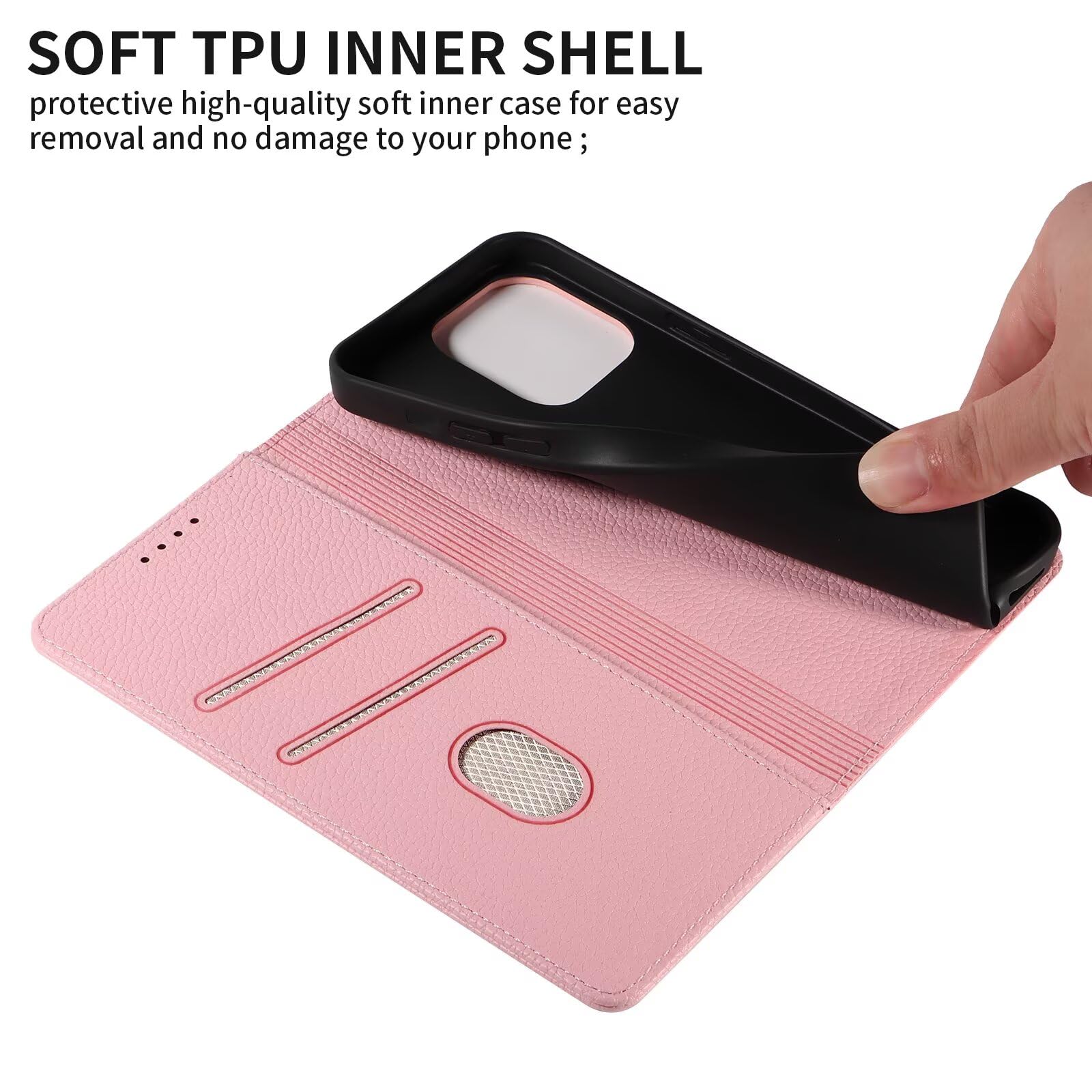 PEIYE Cover In Pelle Per Nokia G42 - Custodia A Portafoglio Con Slot Per Carte E Supporto, Chiusura Magnetica, Colore Oro Rosa - 4