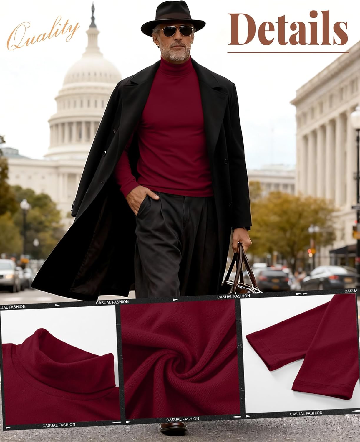 Ficerd 2 Pack Men's Turtle Neck Shirts, Lightweight Cotton Pullover Sweater Slim Fit Mock Turtleneck Knitted Long Sleeve Tops - Image 5