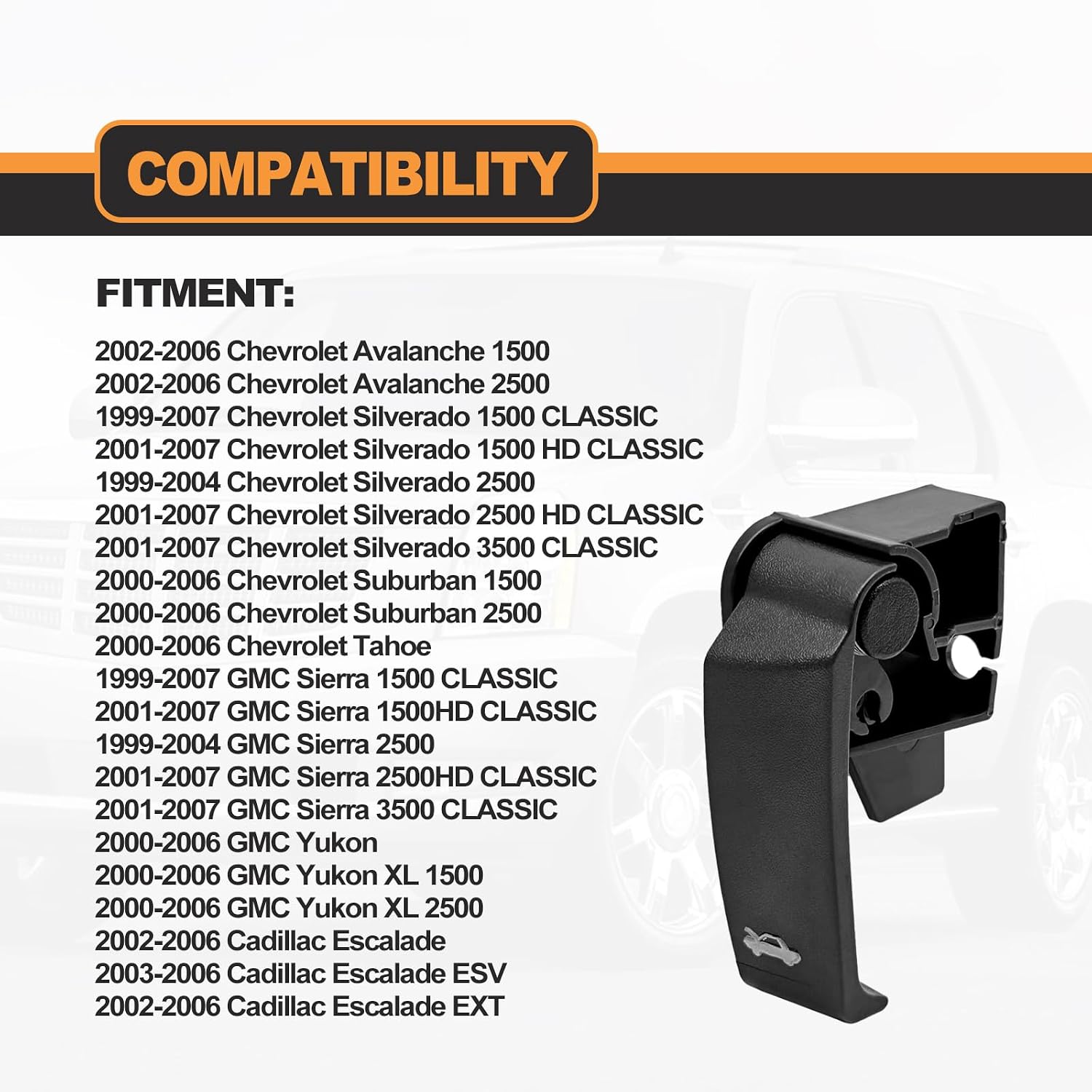 Hood Latch Release Pull Handle 15741109 Compatible with 1995-2007 Chevrolet Chevy GMC Cadillac C3500 C1500 K1500 ABS Black