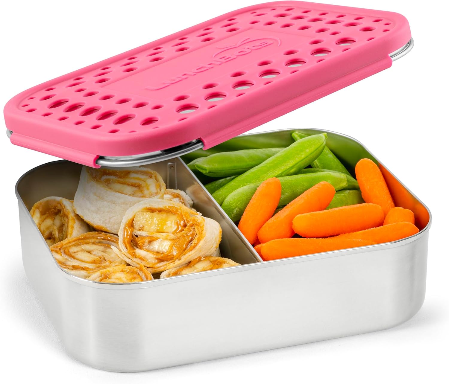 LunchBots Medium Duo Snack Container - Divided Stainless Steel Food Container - Two Sections for Half Sandwich and a Side - Eco-Friendly - Dishwasher Safe - Stainless Lid - Blue Dots - Thumbnail 2