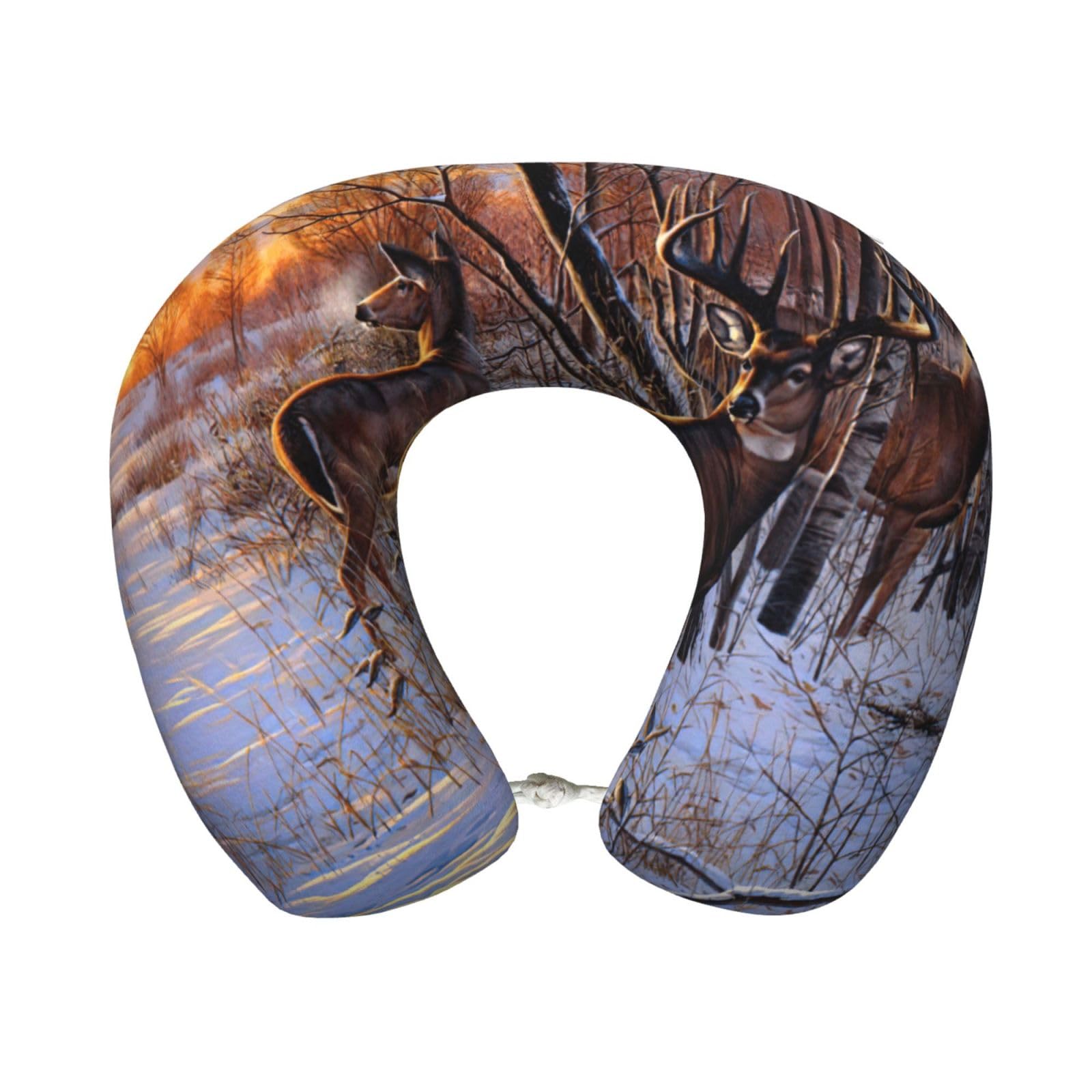 yagDAA Deers Picture Print U-Shape Travel Neck Pillows Memory Foam Neck Pillow For Airplane Car Office Sleeping Rest
