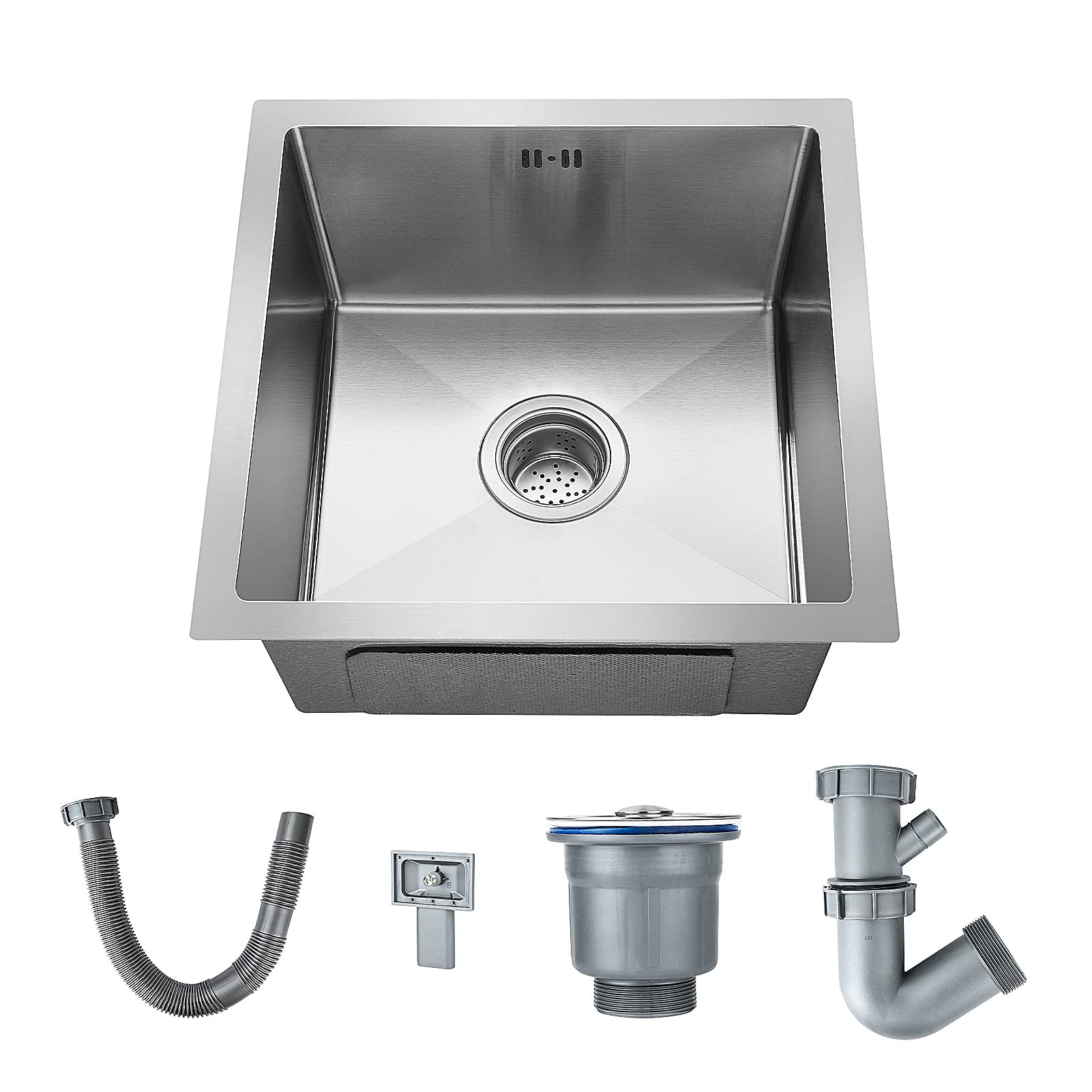 XJYMCOM Kitchen Sink Stainless Steel Undermount Sink Square Inset Single Bowl with Drainer Waste for Kitchen Utility Room Bar 430 x 430 x 210 mm (43 X 43 X 21cm)
