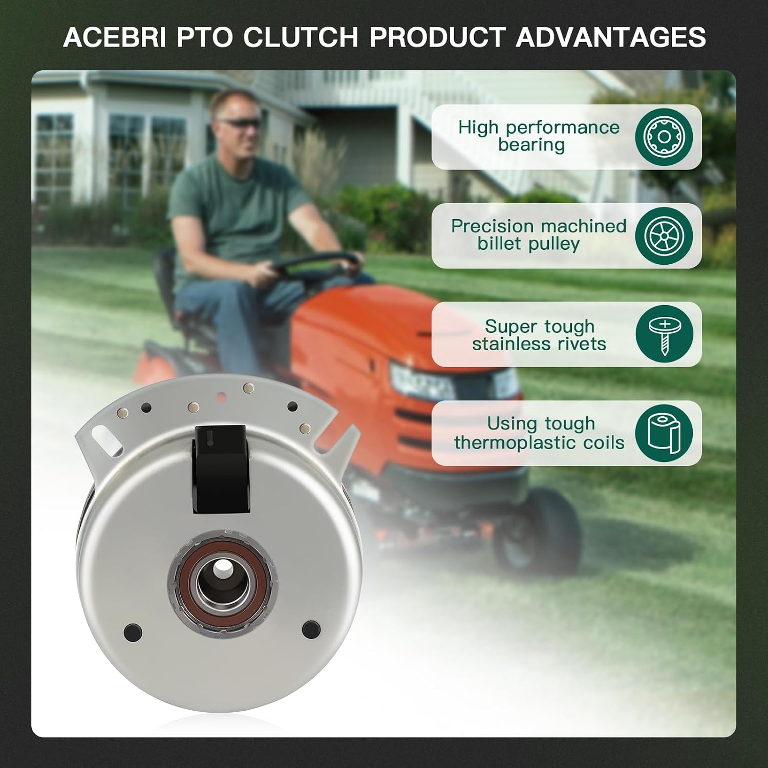 PTO Clutch Replacement for Wood for Grass-Hopper : 388771 388767, 388769, 388768, 606242, 618, 718K, 720K, 721,725, for Toro: 104-7756 105-1671 94-4632, for Oregon: 33-189 Mower Clutch