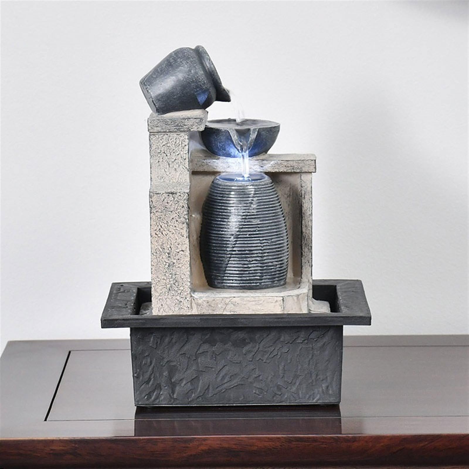 Rilassante Tavolo da tè con ornamenti di acqua corrente, paesaggio circolante, scrivania, attrazione ricchezza, apertura dell'ufficio, donazione piccola