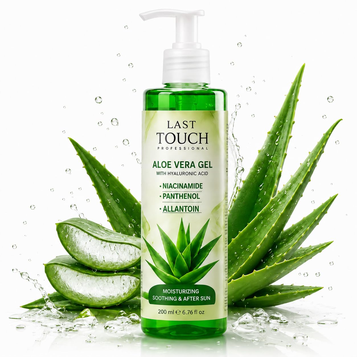 LAST TOUCH Advanced Aloe Vera Gel with Hyaluronic Acid & Niacinamide for Face and Body – Lightweight Moisturizing Gel, Cooling After Sun Care, Skin Hydration Support, Non-Greasy Formula, 6.76 Fl Oz