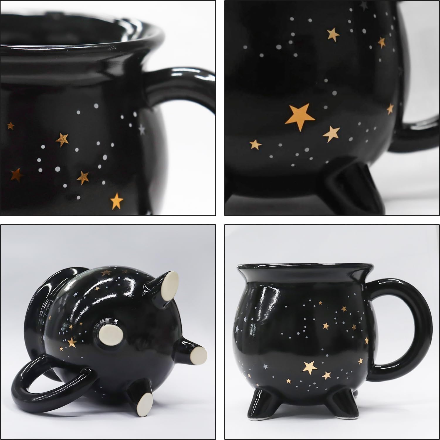 Astral Cauldron Coffee Mug 300ml/10oz Black Ceramic Witch Mugs, Adorable Sorceress’s Potion Themed Cups, All-Season Drinkware, Ideal for Christmas Thanksgiving Halloween and Party Presents