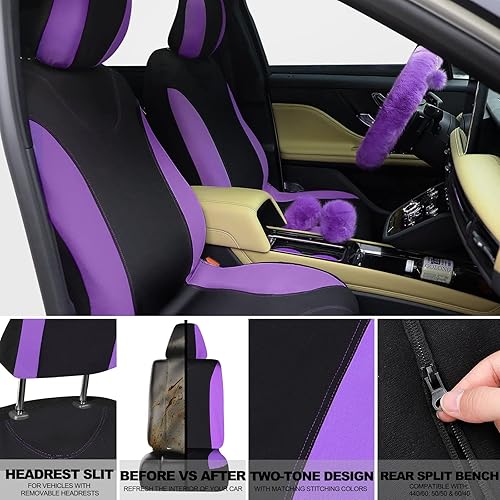 Miniatura 6 de Woanger Juego completo de 47 fundas de asiento de automóvil para mujer, incluye asiento delantero y trasero, funda esponjosa para volante, cinturón