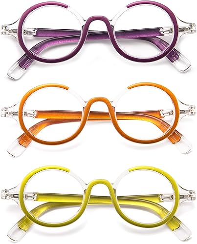 KoKoBin Paquete de 3 lentes de lectura redondos pequeños, cómodos lectores, marco elegante de colores para mujeres y hombres
