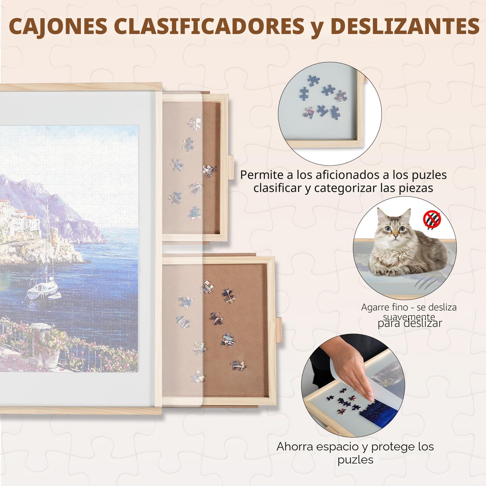 1500 piezas 2 en 1 tablero de rompecabezas inclinable y giratorio para adultos, mesa de rompecabezas de madera con 4 cajones de 64 x 87 cm, tablero portátil con Lazy Susan y cubierta