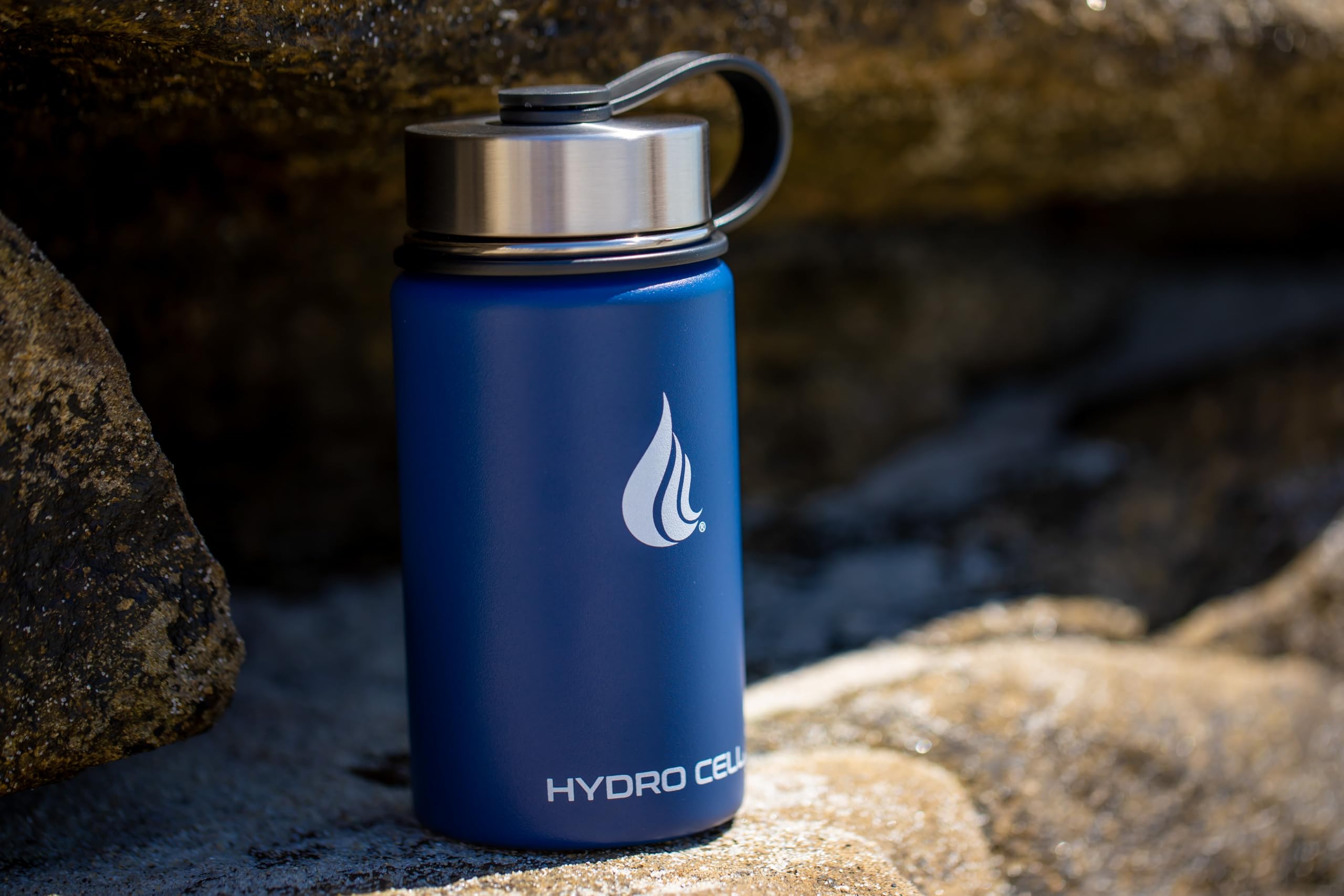 HYDRO CELL Botella De Agua De Acero Inoxidable Con Pajita Y Tapas De Boca Ancha (40 Oz 32 Oz 24 Oz 18 Oz) - Mantiene Los Líquidos Calientes O Fríos (Azul Marino 14 Oz)