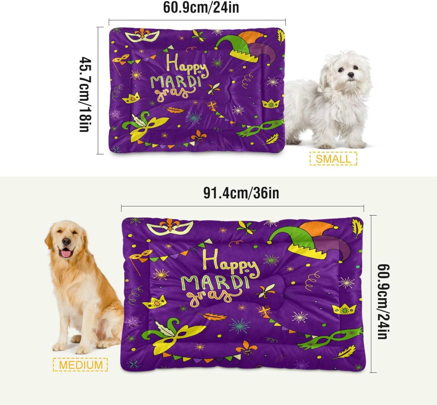 review Mardi Gras Crate Pet Bed, Portable Washable Dog Cat Mat, Soft Comfortable Pet Mattress with Non-Slip Bottom for Dogs Cats Sleeping, 24 x 18 Inch