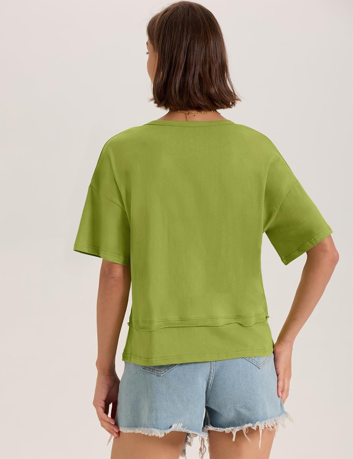 LOMON Womens V Neck Cotton T Shirts Summer Casual Cute Short Sleeve Flowy Fashion Tops Loose Fit Basic Tees - Image 3