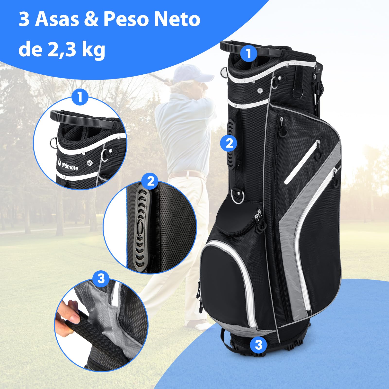 COSTWAY Bolsa Golf 14 Divisores, 6 Bolsillos, Correa Doble, Capucha Lluvia, 2,3 Kg