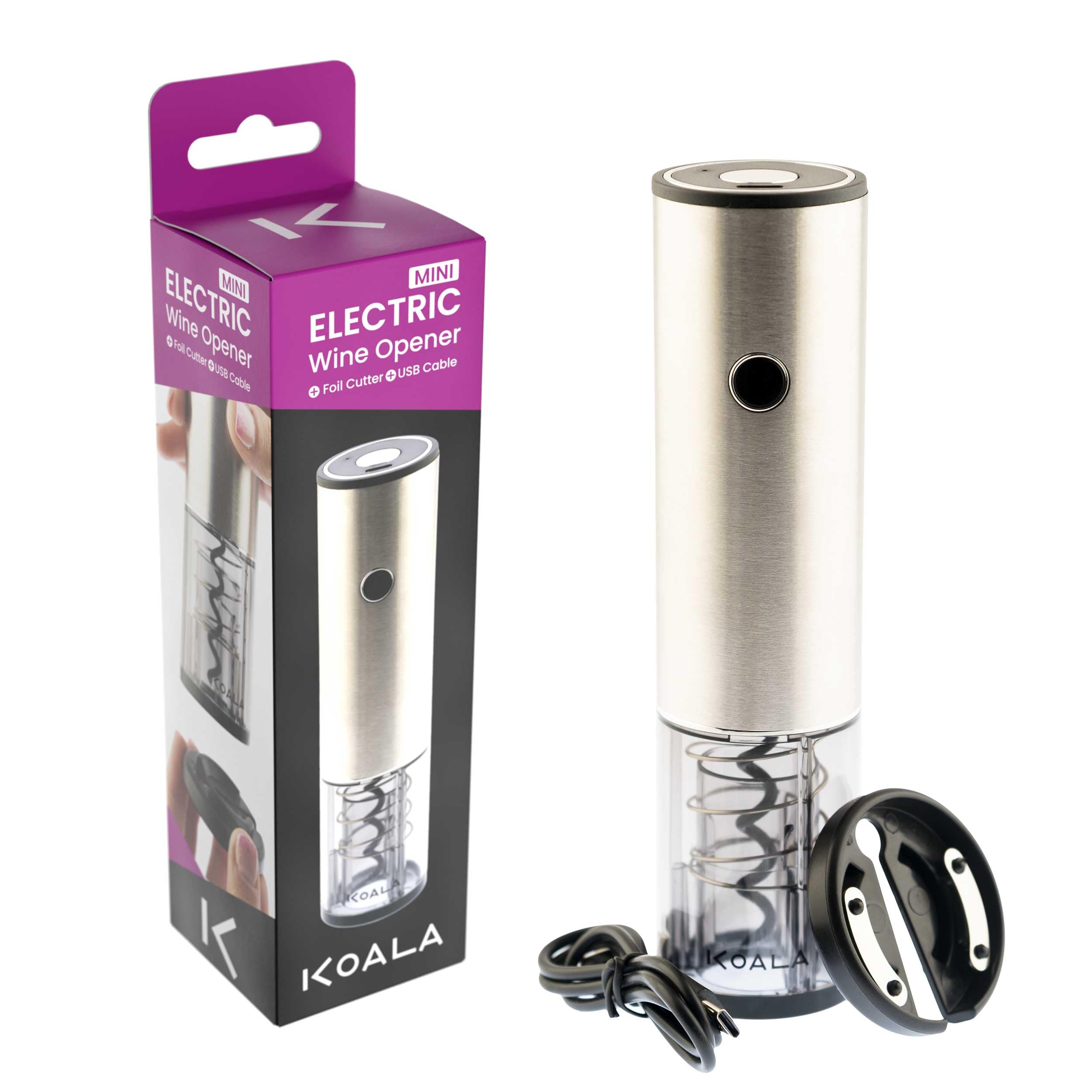 Cavatappi Elettrico Professionale Ricaricabile USB con Batteria al Litio e Corpo Metallico, Compatto e Include Tagliacapsule - Apricapsule Automatico per Regalo o Cucina, Colore Metallico