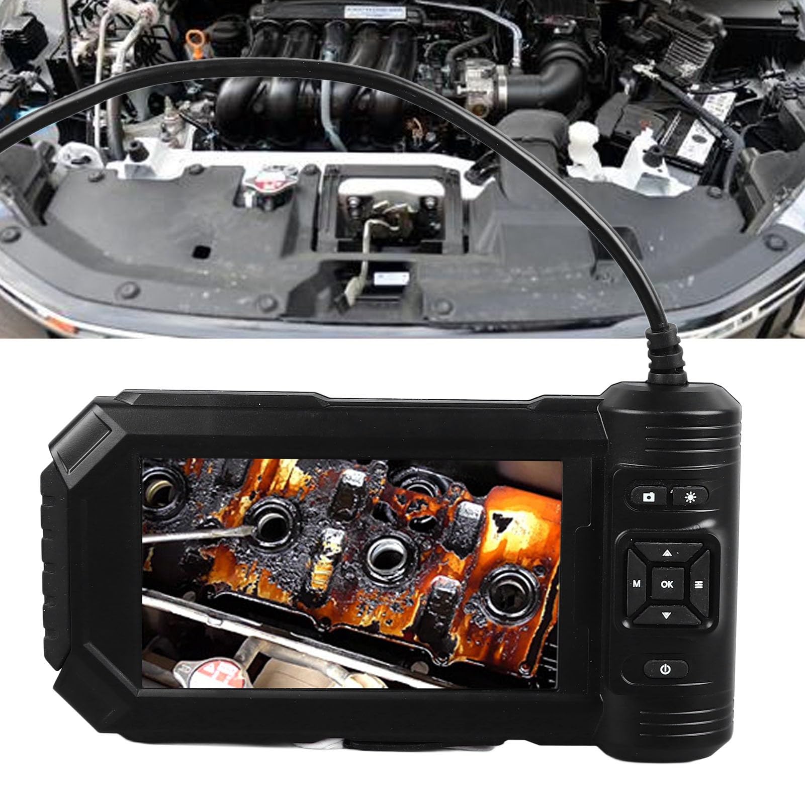 Endoscopio industriale Telecamera di ispezione HD Schermo LCD da 5 pollici Periscopio impermeabile IP67 con scheda di memoria da 32 GB per manutenzione auto Ispezione meccanica (5 m / 16,4 piedi)