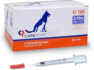 U-100 Pet Insulin Syringes, 29G x 1/2" 3/10cc, Comfortable Injection, Bold Permanent Markings for Accurate Dosage, Disposable, Box of 100