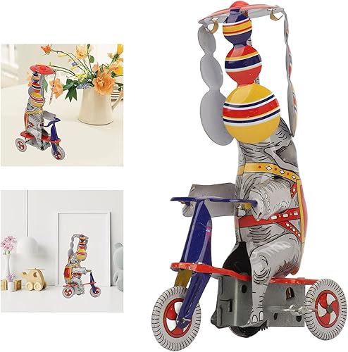 Miniatura 2 de Elefante de cuerda de juguete, divertido elefante de hierro en triciclo de lata juguete retro único para colección