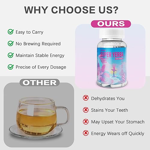 Miniatura 6 de Zooone Super Yerba Mate Cápsulas - Fórmula de cerebro de yerba con melena de león, salud intestinal, enfoque, memoria, suplemento energético,