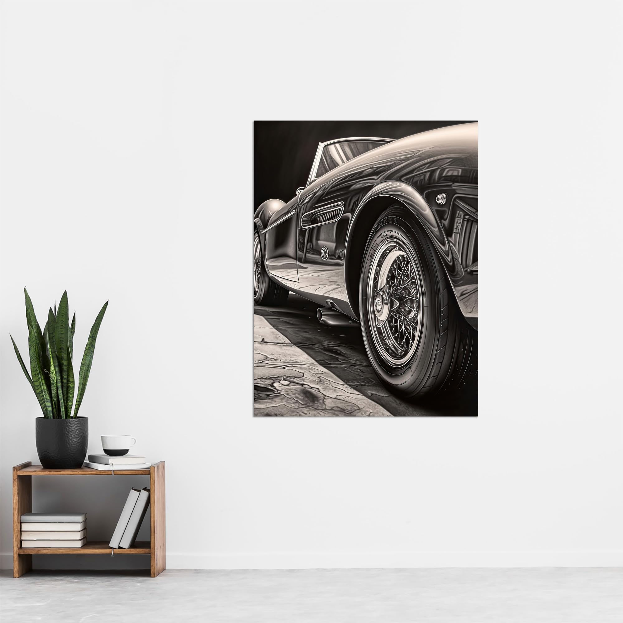 Artery8 Sleek And Sporty Hyper Realistic Graphite Drawing Sports Car Spoke Wheels Gift For Him Extra Large XL Wall Art Poster Print - Image 4