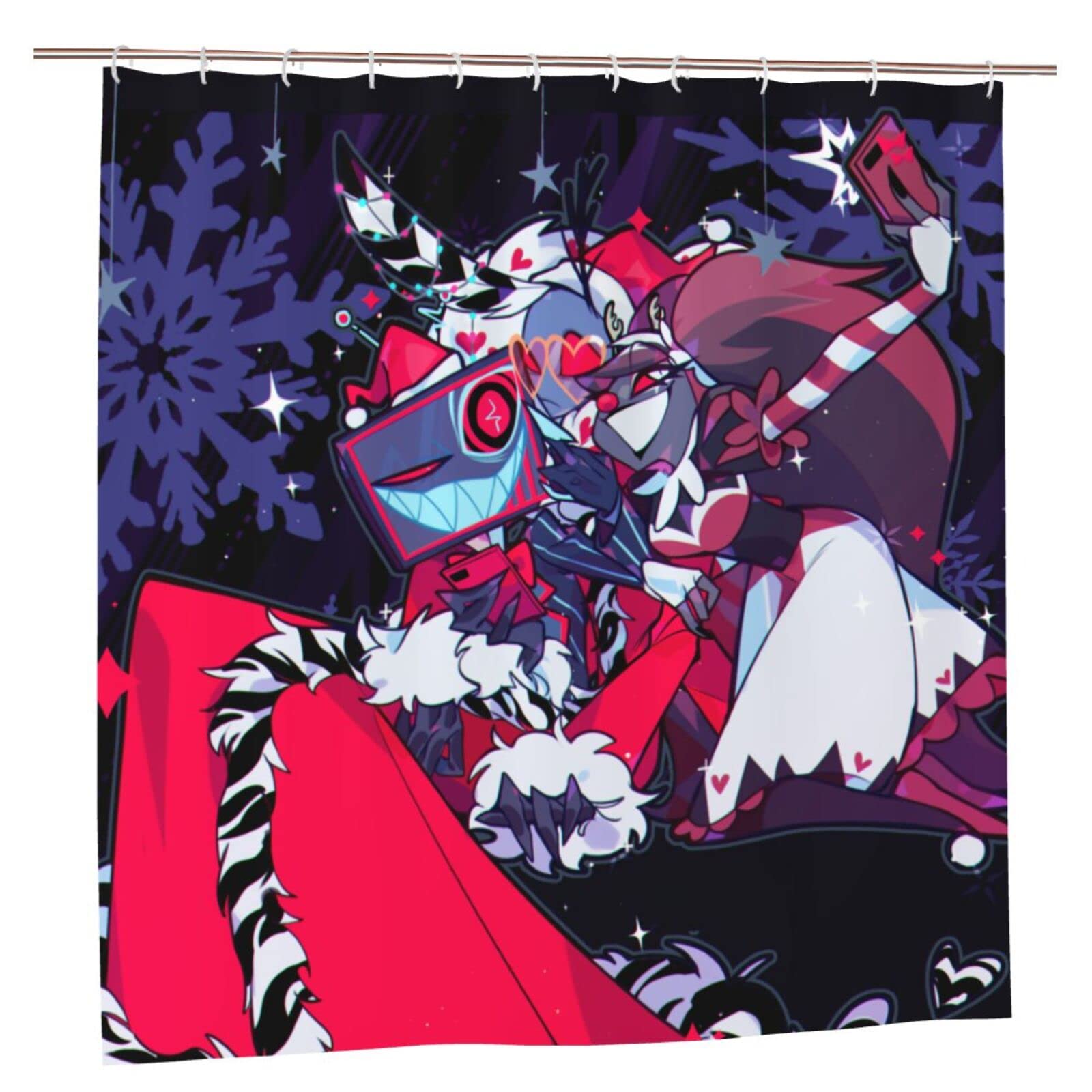 Woodyotime Hazbin Anime Hotel Shower Curtain Waterproof Polyester Fabric Decor Bathroom Bath Curtain with Hooks 72x72in