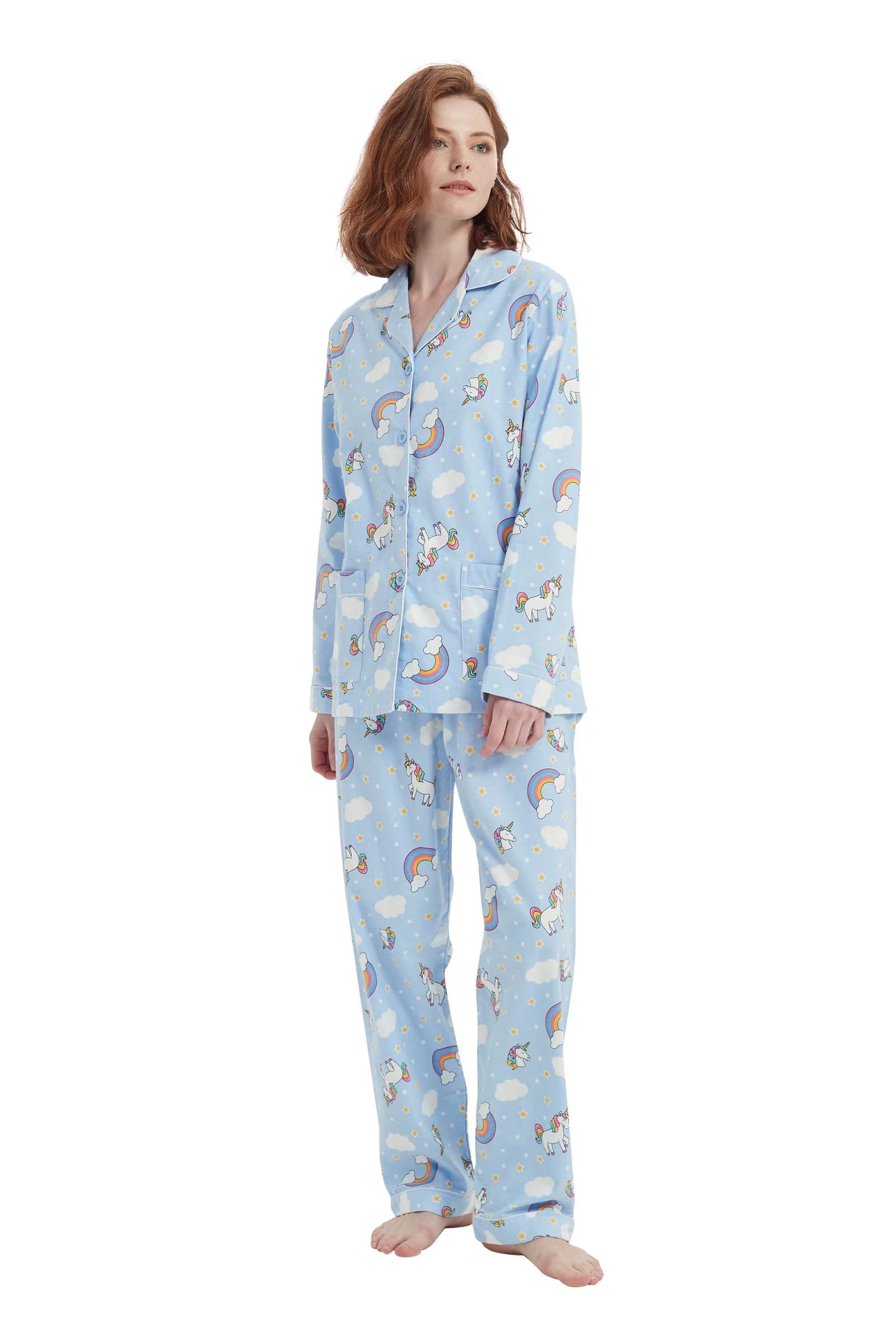 Amaxer 100% Algodón Conjunto de Pijama de Franela para Mujer Conjuntos de Pijama de Otoño e Invierno