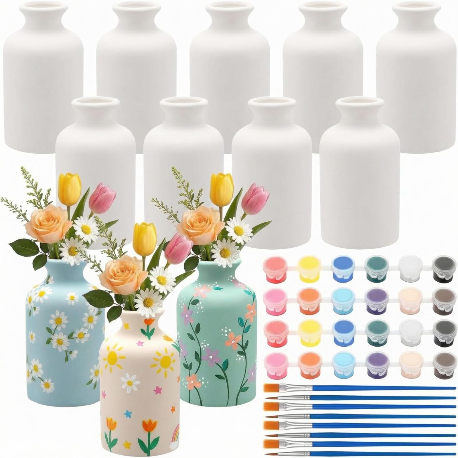 Photo 1 of SiliFine 12 Pcs DIY Ceramic Vases Paint Your Own Vases Kit White Ceramic Flower Vase Bulk for Adult Porcelain Painting Decorating Art Supplies Home Decor (Minimalism Style)