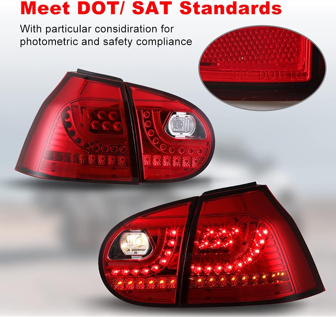 ROXX Led Tail Lights Assembly for 2006 2007 2008 2009 Volkswagen Golf 5/ GTI, Taillights Replacement for 2006-2009 Volkswagen Rabbit, Led DRL Indicator Brake Rear lamps, Driver & Passenger Side