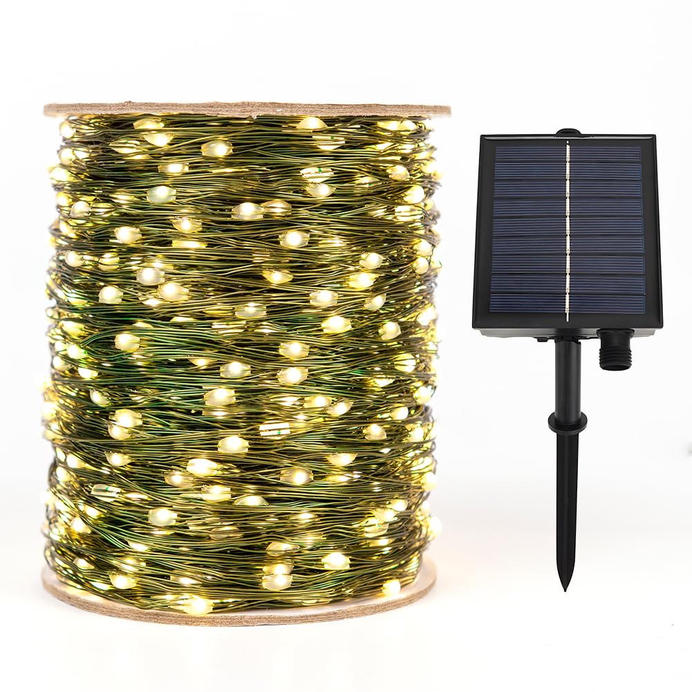 Bardzo długie solarne łańcuchy świetlne, zielony drut, na zewnątrz, łańcuch świetlny 300 m, wodoodporne, zasilane energią słoneczną, łańcuch świetlny 300 diod LED, na patio, do ogrodu, na