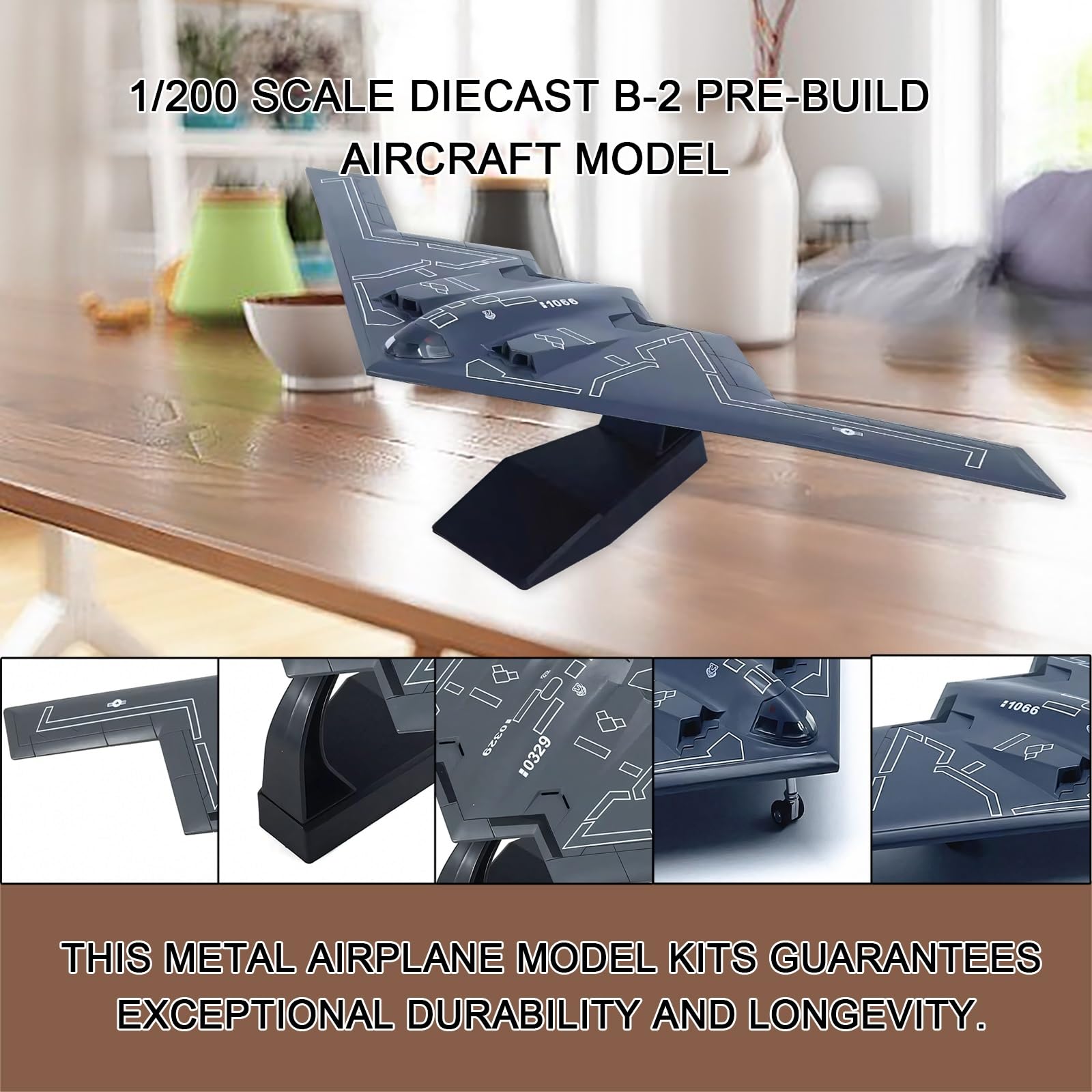 Modello militare metallo pressofuso scala 1/200 bombardiere stealth B-2 dell'aeronautica militare statunitense, aereo militare altamente dettagliato con carrello atterraggio retrattile