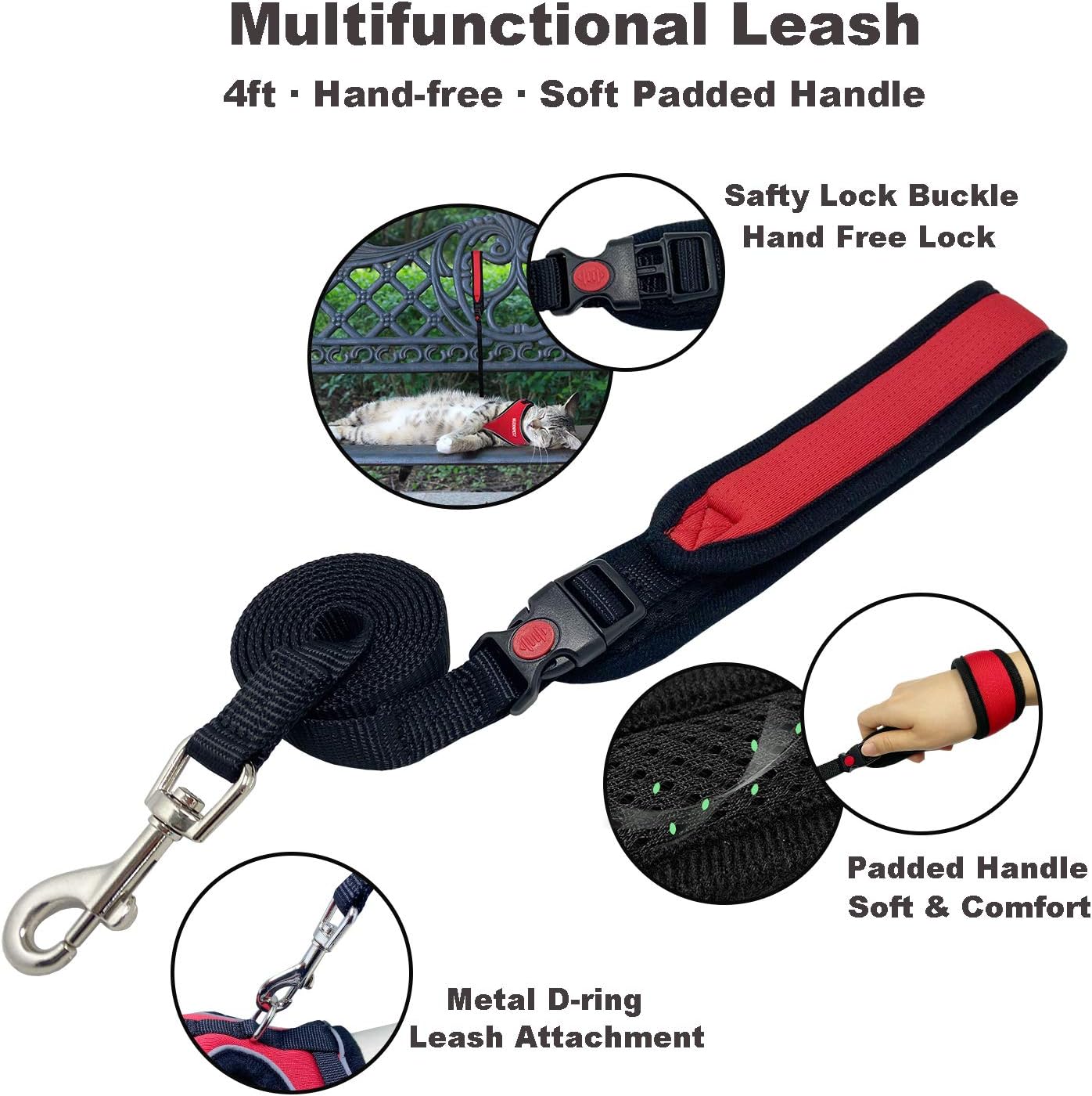 Mudinpet Cat Harness and Leash for Walking Escape Proof, Small Animal Harness Vest with Leash Set, Reflective Adventure Kitten Puppy Vest for Small Medium Large Cat with 4ft Cat Leash Lead
