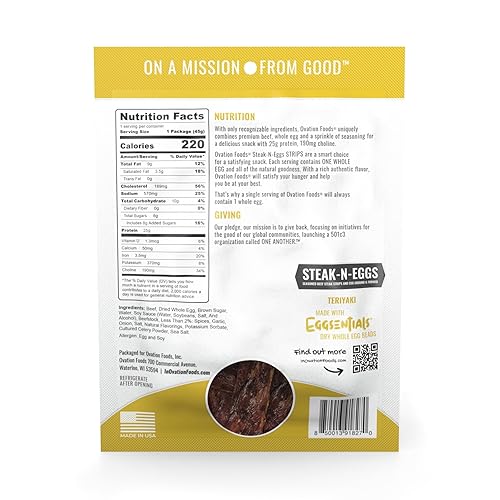 Miniatura 2 de Ovation Foods Steak-N-Eggs - Tiras de carne, cero azúcar, cecina alta en proteínas (0.88 oz de proteína premium), sin gluten, KETO, Paleo bolsa de