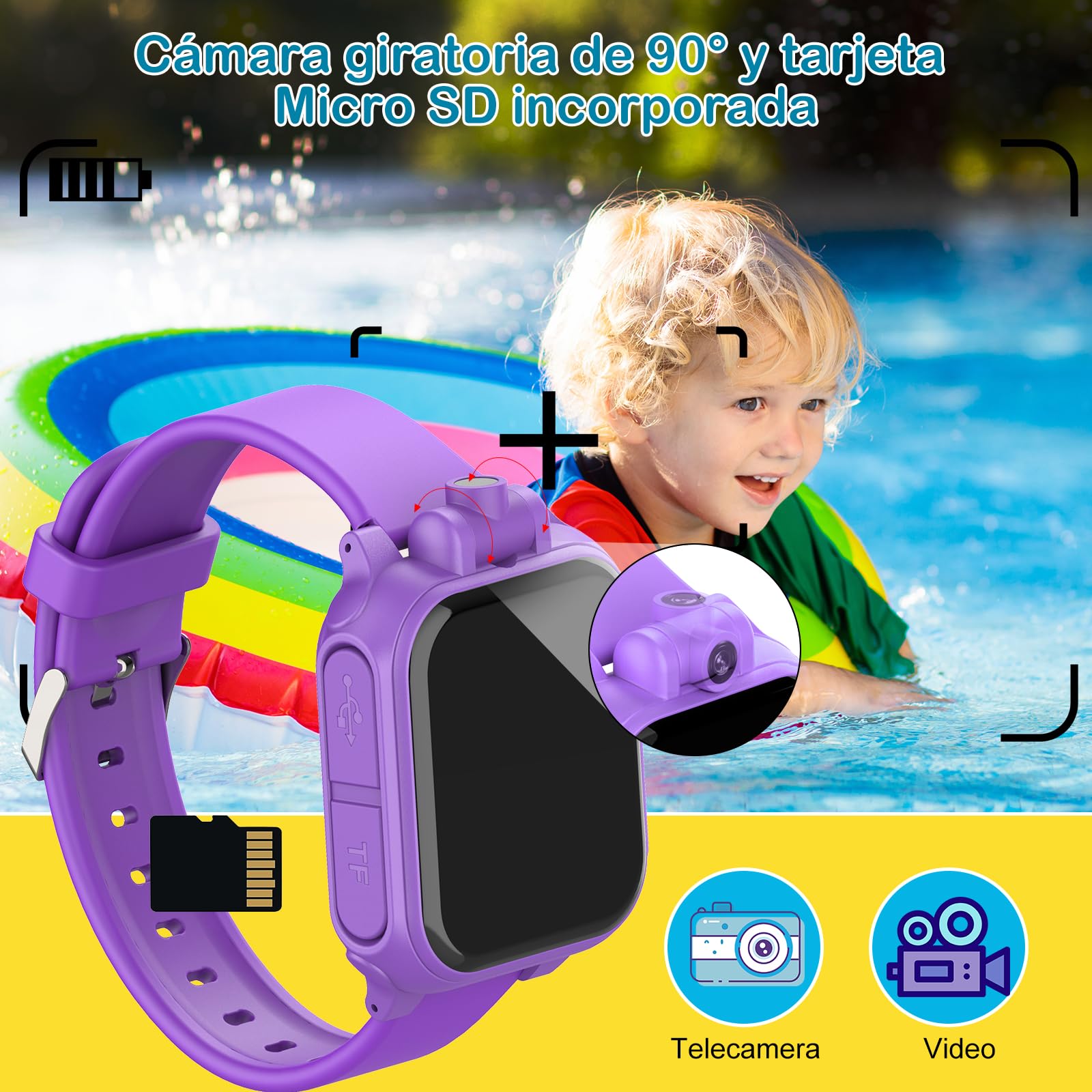 Diswoe Reloj Inteligente Niño Niña, Reloj Niños con Cámara Giratoria de 90 Grados,Música, Juegos, Podómetro, Despertador Yotras Funciones, Juguetes y Regalos para Niños y Niñas de 3 a 12 Años