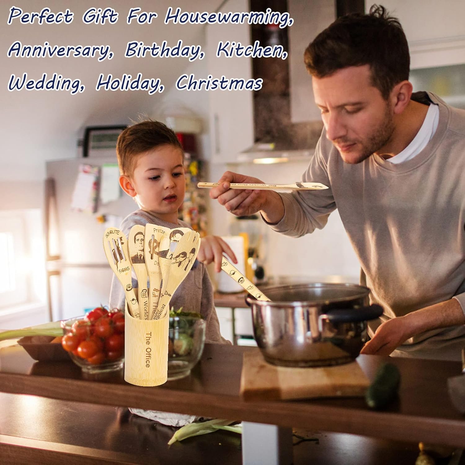 The Office Wooden Spoons Set, TV Show Merchandise Gifts for Fans, 6 Piece Kitchen Utensils with Holder, Non-Stick, Cooking and Serving, Housewarming Decor Present for Women/Mom - Image 7