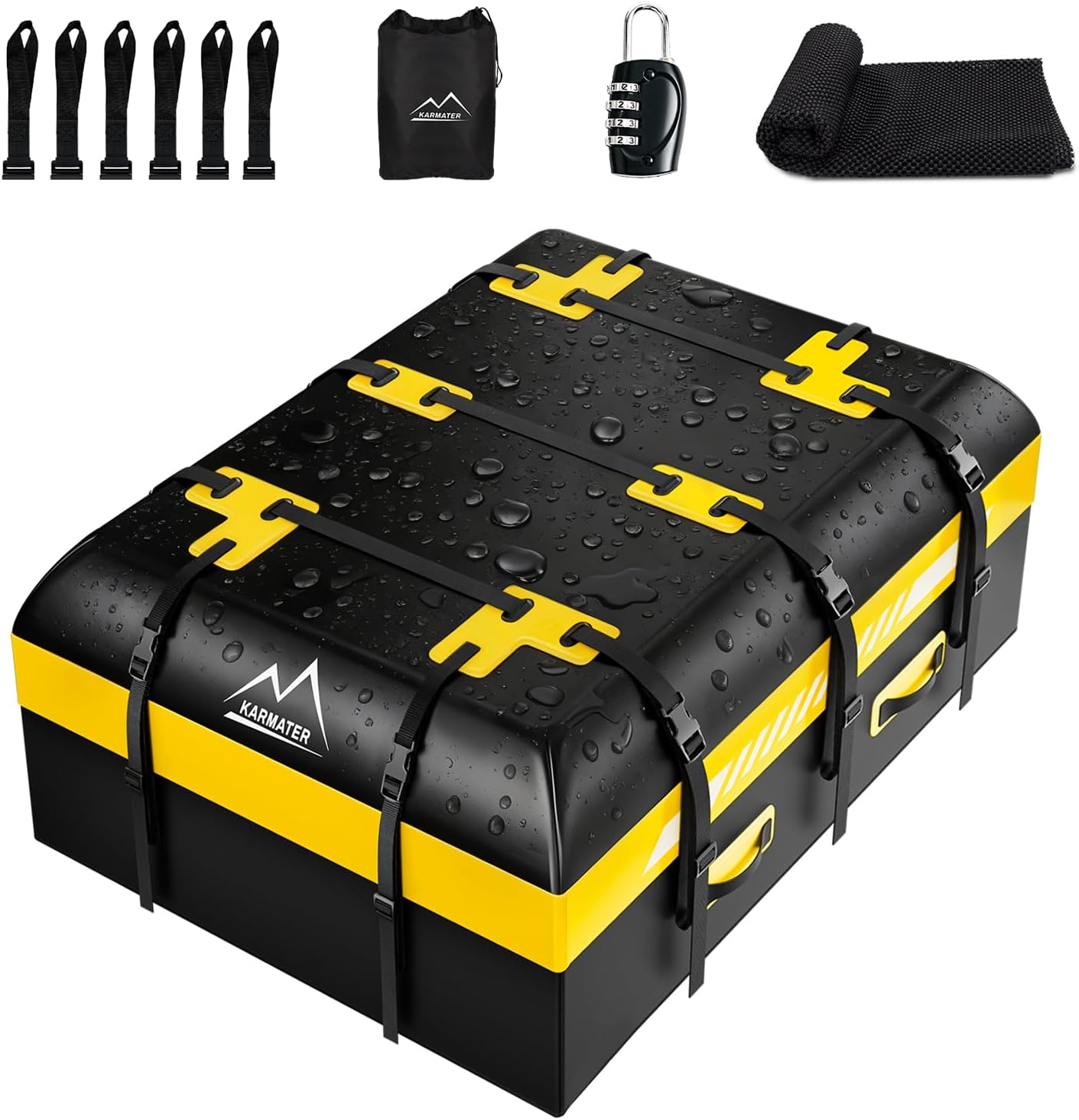 21 Cubic Feet Rooftop Cargo Carrier Bag, Waterproof Zip Soft Roof Top Cargo Bag with Anti-Slip Mat, Luggage Lock, 2 Reflective Strips, 6 Door Hooks, Storage Bag, for All Cars with/Without Rack