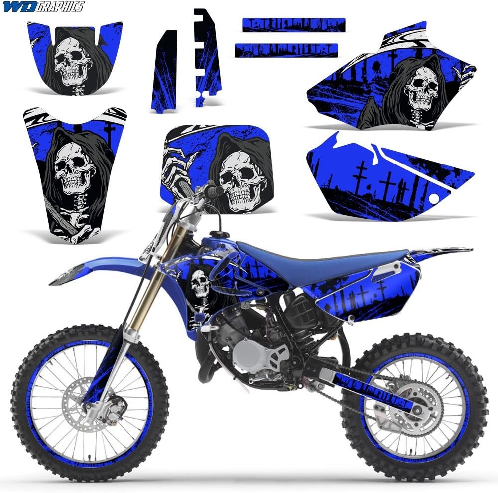 MX Dirt Bike Graphics kit Sticker Decal Compatible with Yamaha YZ85 2002-2014 - Reaper V2 Blue